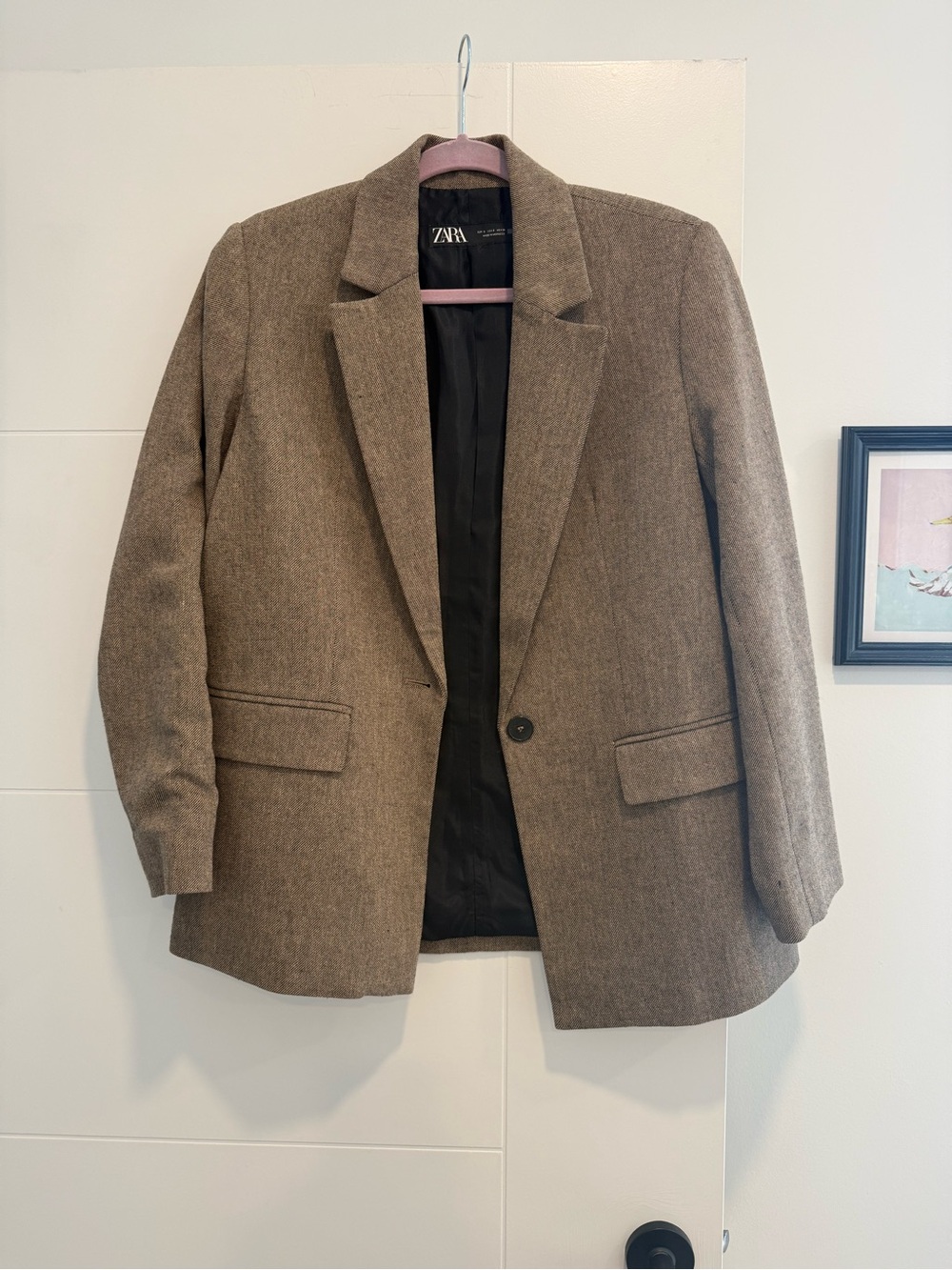 Zara women’s oversized Brown Wool-Blend Single-Button Blazer